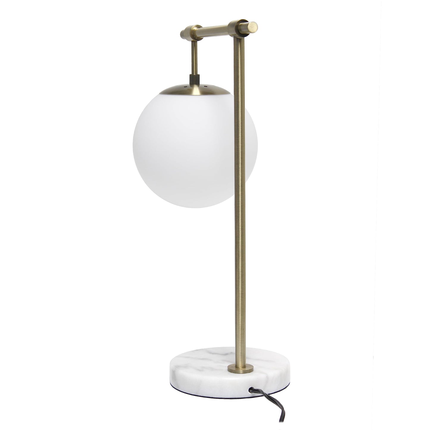 Elegant Designs LT2115-ABS - Lámpara de mesa moderna de vidrio blanco de mediados de siglo, con brazo de latón antiguo y base de mármol para estudio, sala de estar, recámara, entrada, latón antiguo