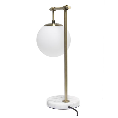 Elegant Designs LT2115-ABS - Lámpara de mesa moderna de vidrio blanco de mediados de siglo, con brazo de latón antiguo y base de mármol para estudio, sala de estar, recámara, entrada, latón antiguo