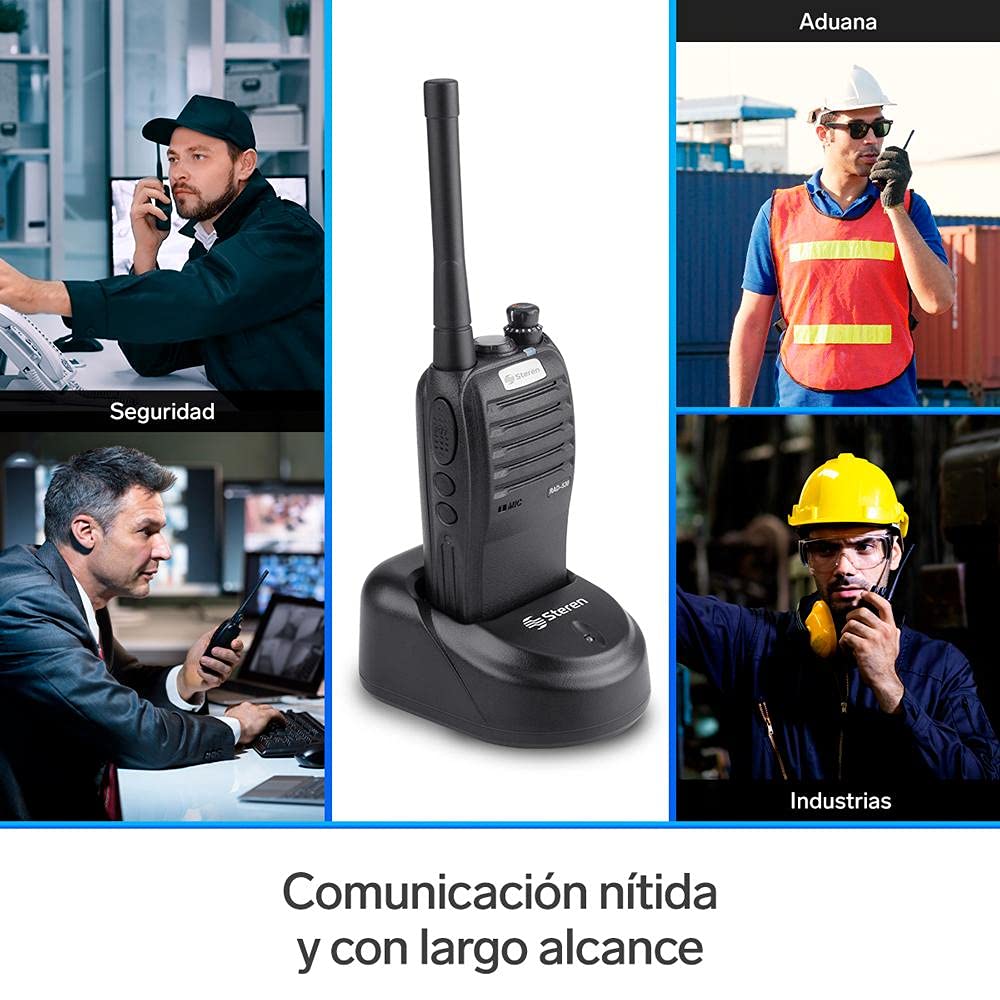 STEREN RAD-530 Radio intercomunicador Profesional, hasta 7 km de Alcance, 5 Watts de Potencia, Banda UHF, 16 Canales preconfigurados, minilinterna