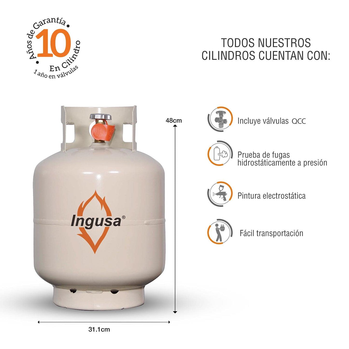 Ingusa - CILINDRO PARA GAS LP 20LBS PORTATIL VÁLVULA QCC AMERICANA