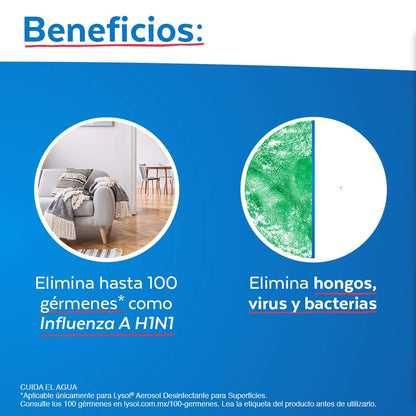 Lysol® Aerosol Desinfectante Antibacterial para Superficies Crisp Linen Paquete de 3 con 475g c/u efectivo contra el SARS-CoV-2, virus causante de COVID-19 incluyendo la variante Delta y Ómicron