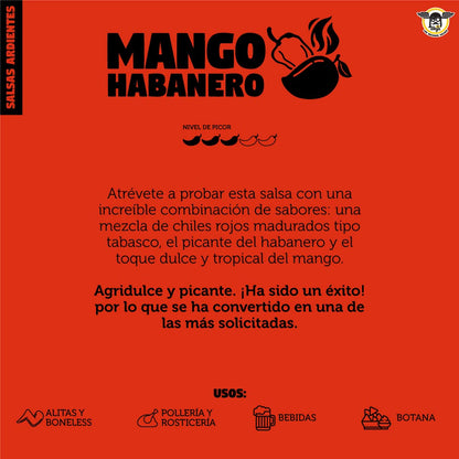 Salsa mango habanero para alitas, botanas y más. Mr Wings con pulpa 100% natural de MANGO y habanero. 1 Galón (4.2 Kg)