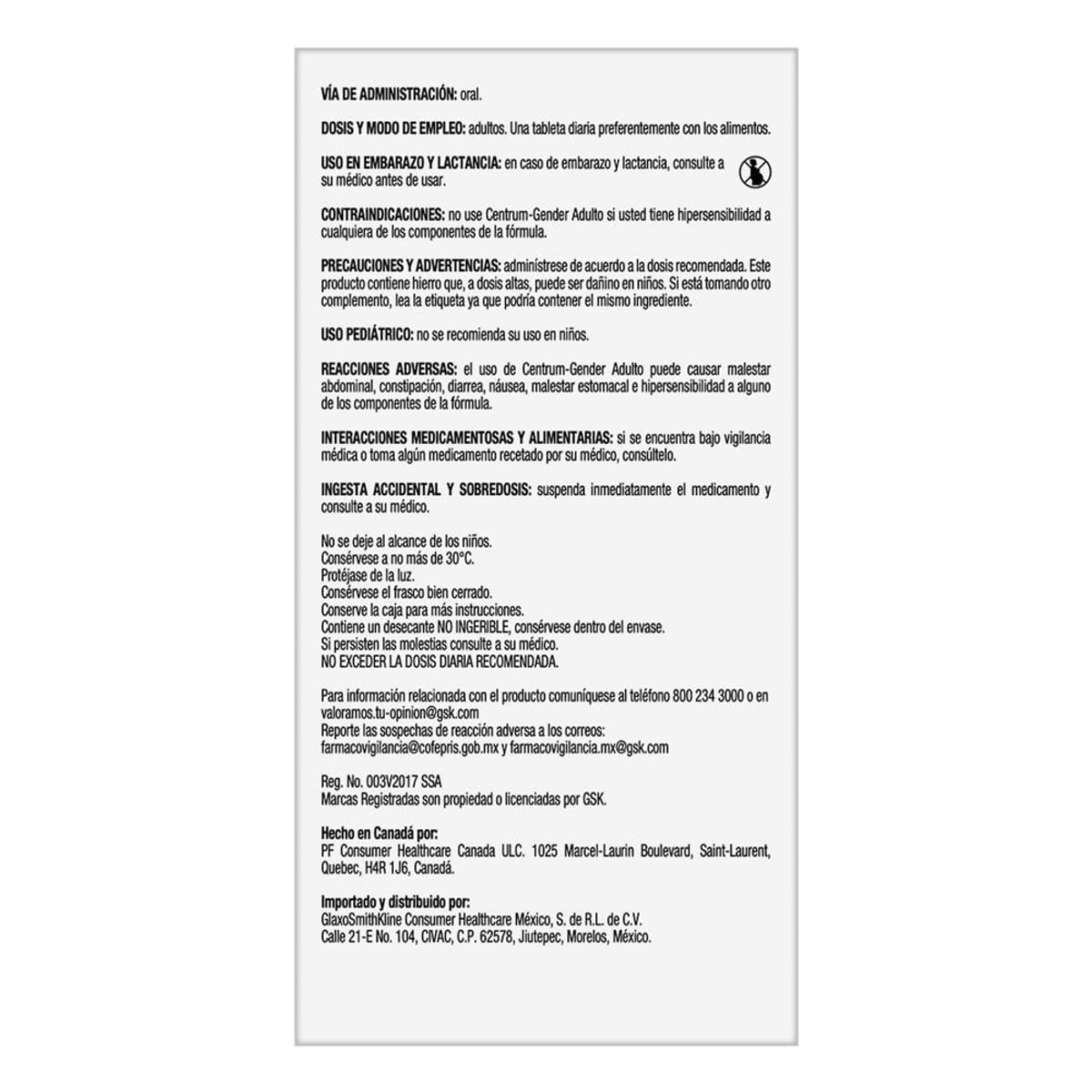 Centrum Gender Adulto Mujer Multivitaminico, Con Magnesio, Vitamina C y Vitamina E, 60 Tabletas