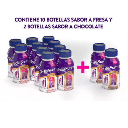 Pediasure - Pediasure Multisabor 237ml, Caja con 12 piezas, Fórmula para Alimentación Especializada, Multisabor 10 Fresa + 2 Chocolate