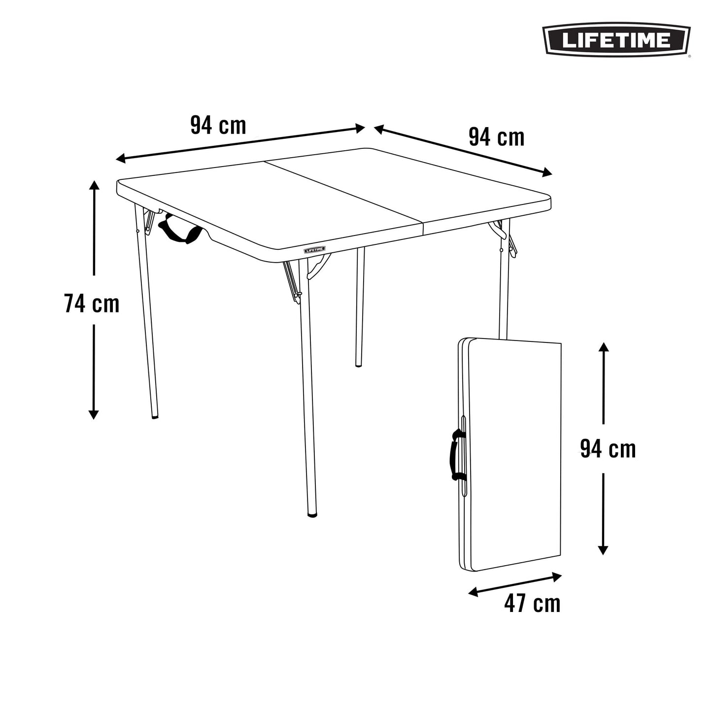 Lifetime Products 80100 Folding Table, White Polyethylene With Steel Frame, 37-In. Square