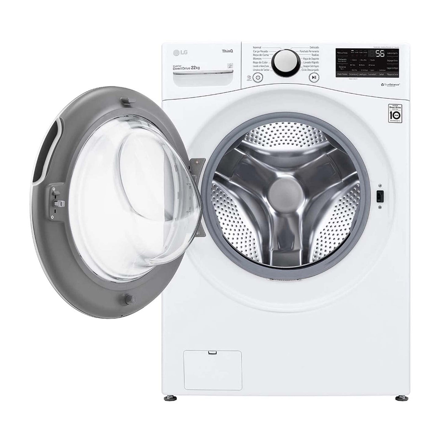 Lavadora LG Carga Frontal WM22WV26SR Inteligente Inverter AI DD (Inteligencia Artificial) con Conectividad LG ThinQ 22 Kg - Blanco