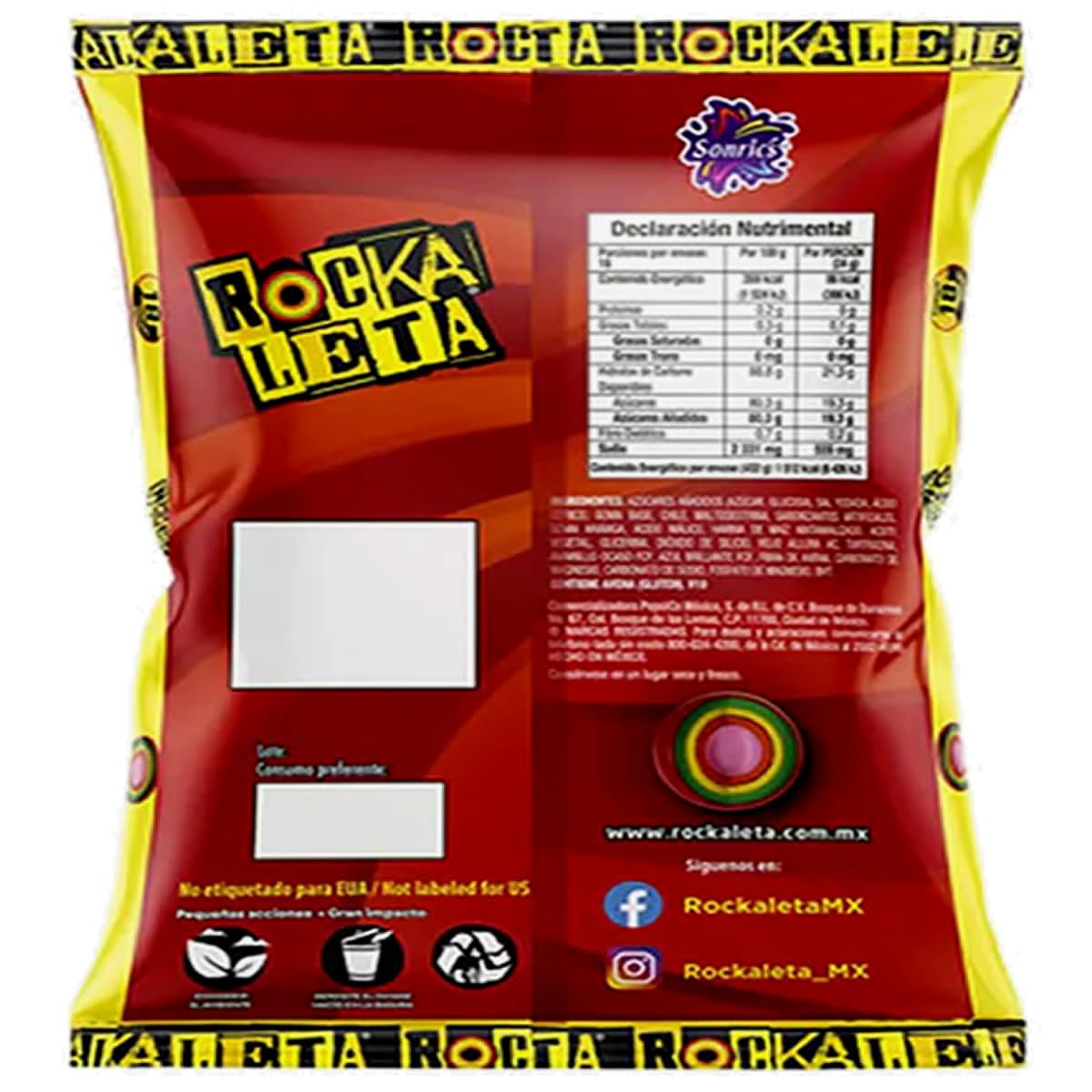 Rockaleta Paleta 18 paletas de 24 gramos cada una.