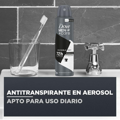 DOVE MEN Antitranspirante en Aerosol 3 pack Invisible Dry, con tecnología hidratante y 72 h de protección contra el sudor, el mal olor y la irritación 150 ml c/u