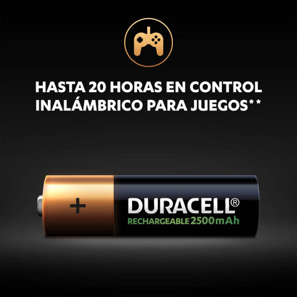 Duracell Pilas AA Recargables NiMH 2500mAh 1.2V, Baterías de Alta Capacidad Pre-cargadas, Paquete de 6 Pilas