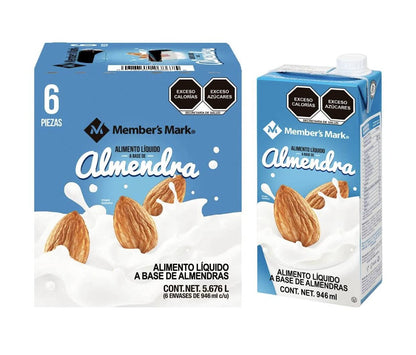 Member's Mark - LECHE DE ALMENDRAS MEMBERS MARK BEBIDA ALMOND MILK CAJA CON 6 PZAS DE 946ml SALUDABLE REFRESCANTE