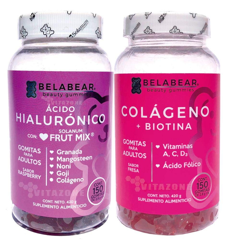 Solanum Kit Colágeno + Biotina y Ácido Hialurónico 300 gomitas Belabear.