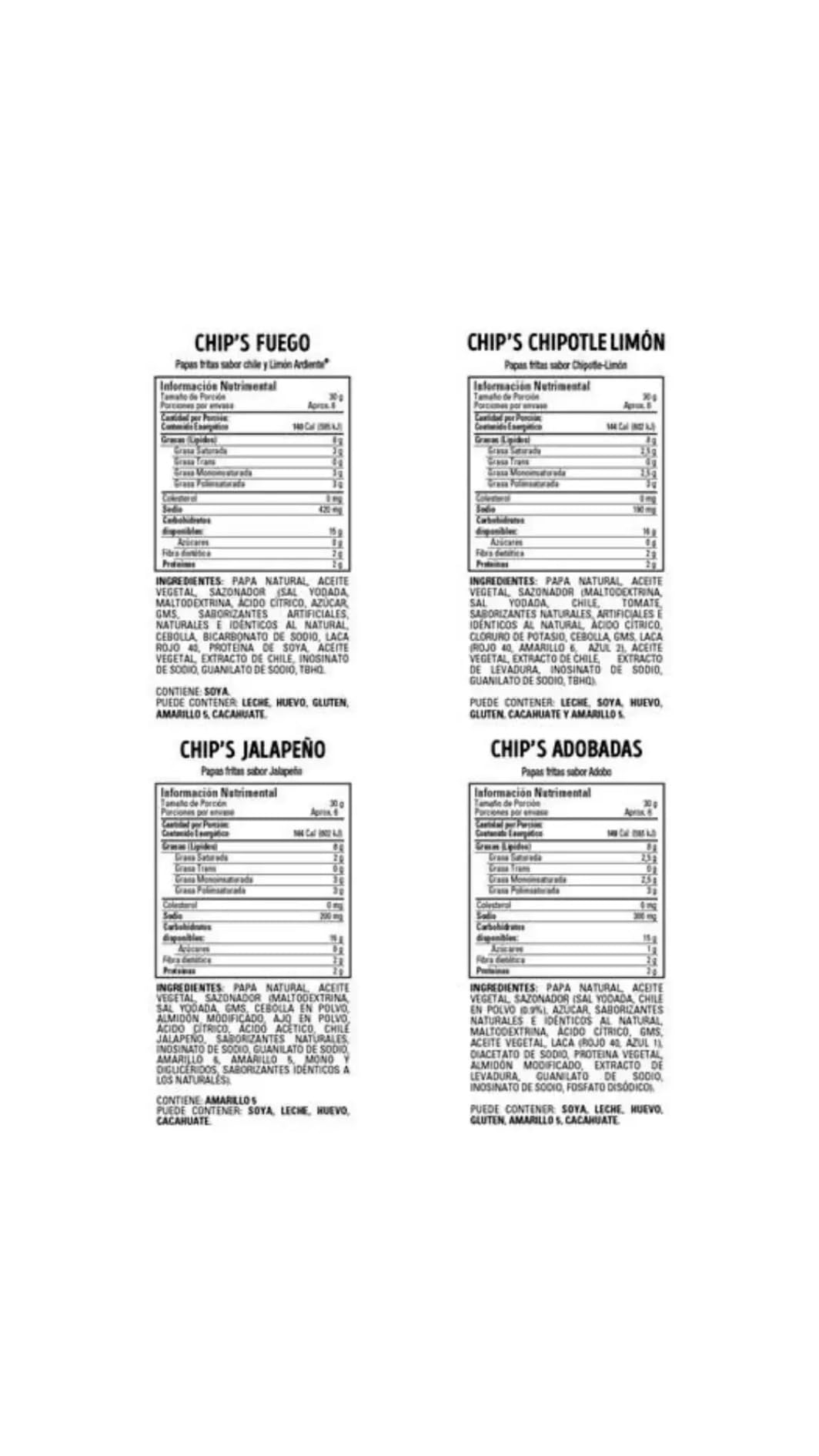 Chips - Surtido De Papas Fritas Chips 4 De 170 g. c/u.