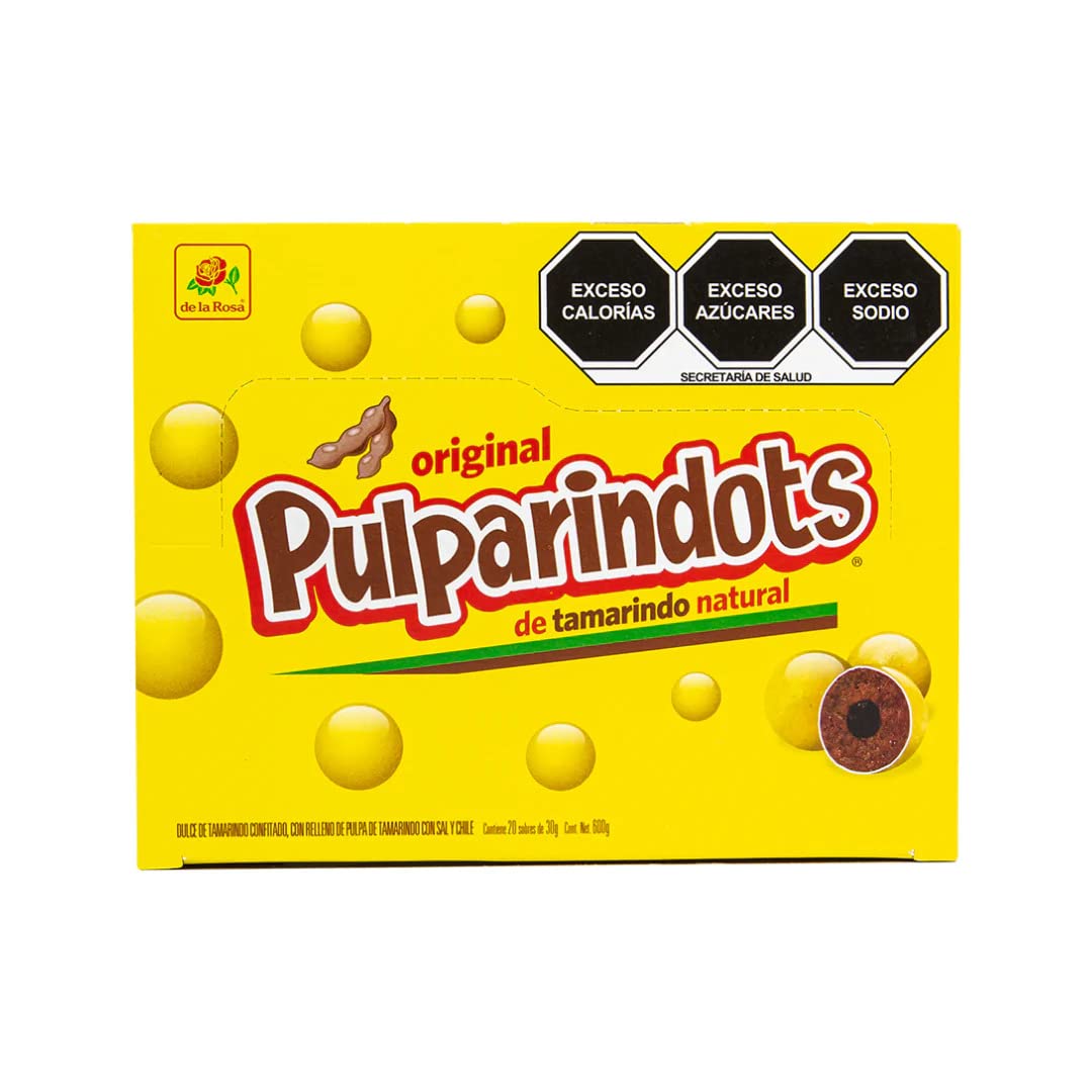 de la Rosa - Pulparindots caja con 20 bolsitas. Bolitas confitadas de pulparindo natural
