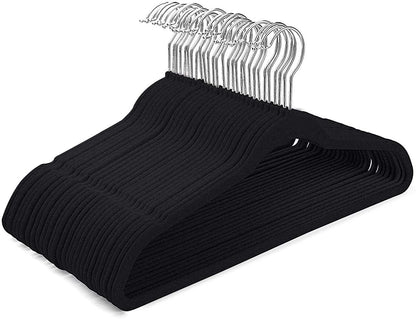 Ganchos - Ganchos para Ropa de Terciopelo, 50 Unidades, Caja, Color Negro, Perchas de Ropa, Calidad Premium
