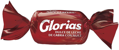 GLORIAS Las Sevillanas. Dulce de leche de cabra con nuez. Dulces Mexicanos. 2 Bolsas con 30 pzas cada una