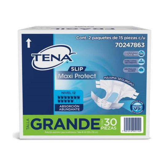 Tena - TENA Slip; Protector Anatómico para Incontinencia Urinaria, Talla Grande; 30 Pzas, 2 paq de 15 pzas
