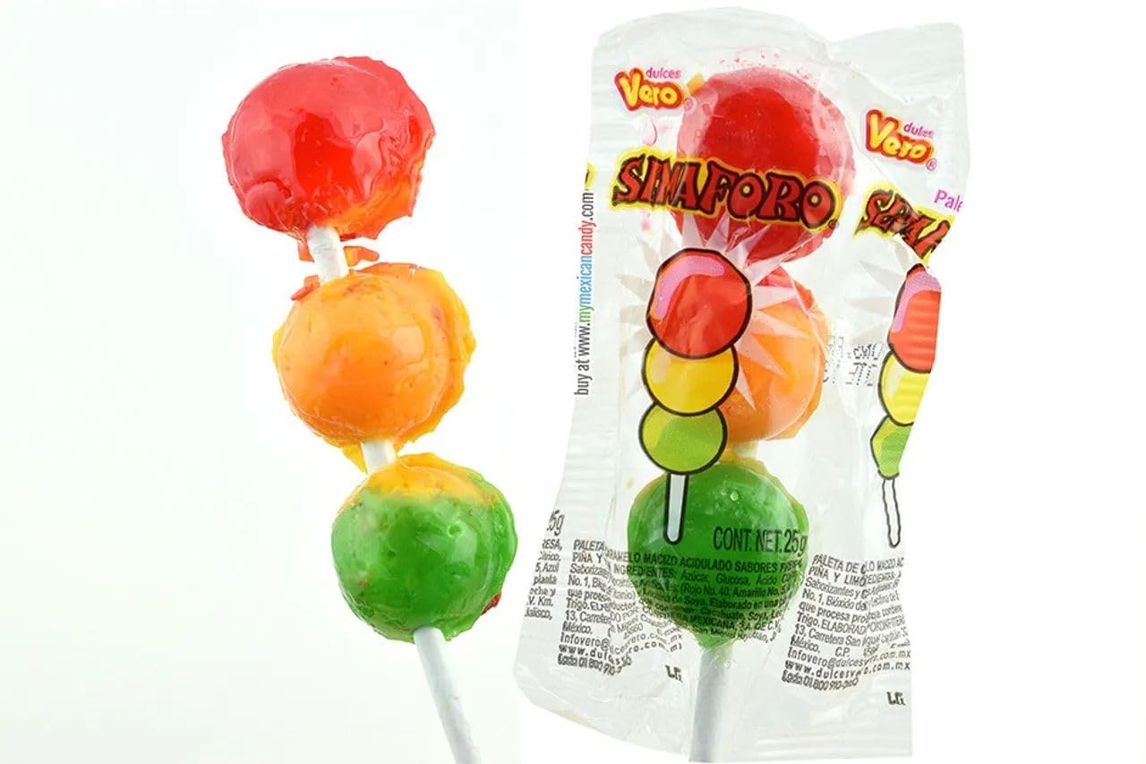 VERO - VERO SEMAFORO PALETA 40 ct, piruletas con sabor a frutas, caramelo mexicano