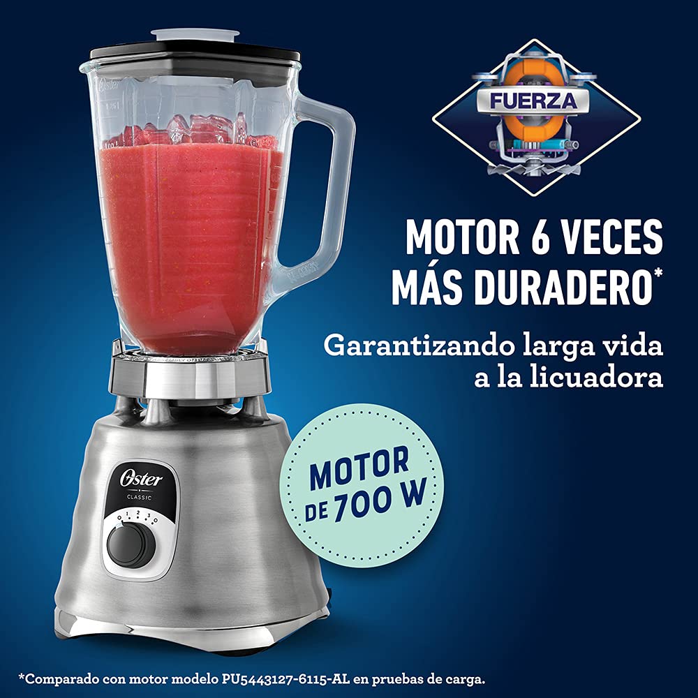 Oster - Licuadora clásica Oster cromada 3 velocidades vaso de vidrio BLST4655Z013
