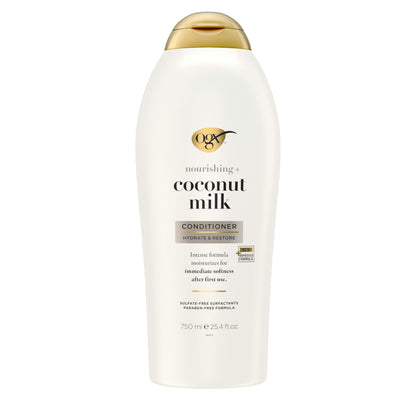 OGX Nourishing Conditioner, Coconut Milk, Salon Size, (1) 25.4 Ounce Bottle, paraben Free, Sulfate Free, Sustainable Ingredients, Hydrating and Strengthening