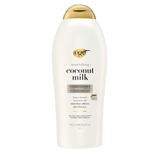 OGX Nourishing Conditioner, Coconut Milk, Salon Size, (1) 25.4 Ounce Bottle, paraben Free, Sulfate Free, Sustainable Ingredients, Hydrating and Strengthening