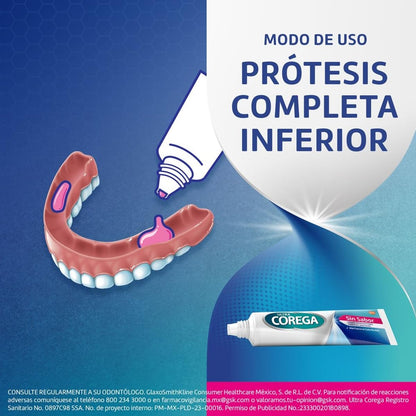 Corega Ultra Crema Adhesiva para Prótesis Dentales, Fijación Fuerte, Sin Sabor, 40g