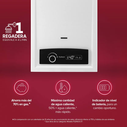 CAL-O-REX - Calorex Calentador de Agua Instantáneo PLENUS 07 LP para 1 Servicio, 6 Litros/Minuto Gas LP