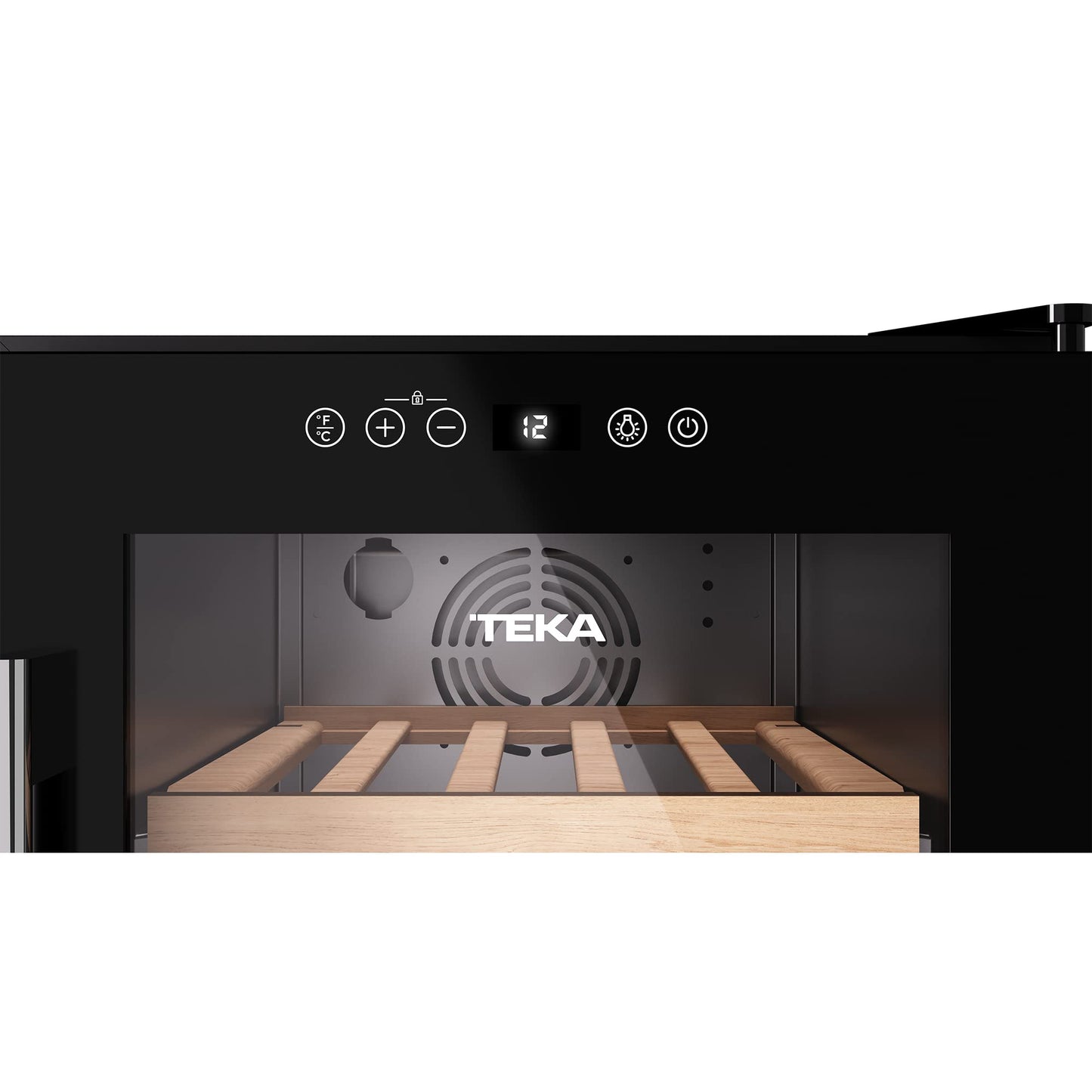 Enfriador de Vinos TEKA marca Alemana modelo RVF 10032 GBK.Libre instalación.Acero inoxidable.Capacidad 83Litros/32botellas.Puerta cristal negro.5 anaqueles de madera.Ilimunación LED.nivel sonor 42DB.