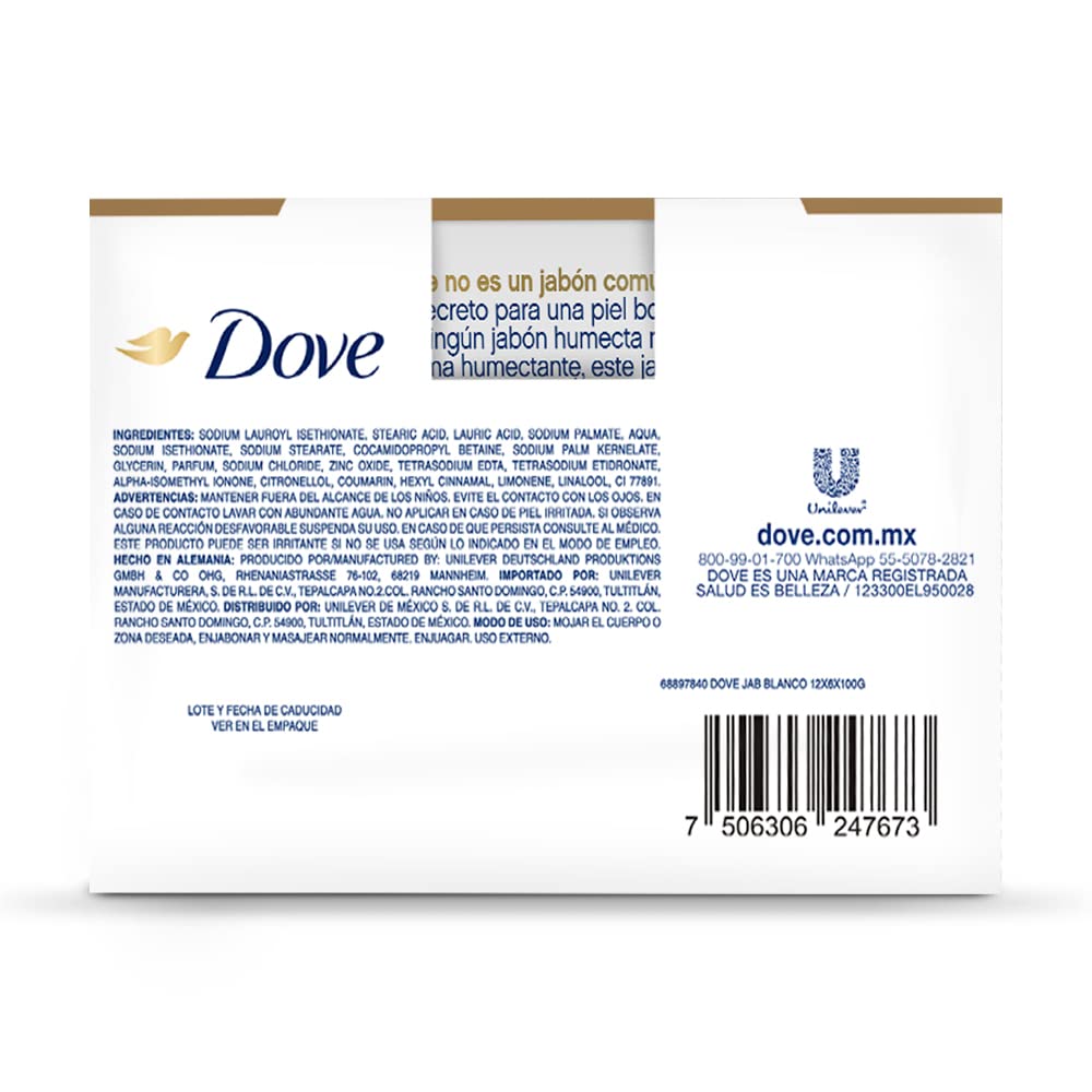 DOVE Jabón de tocador en Barra Original 6 barras de 100g cada una