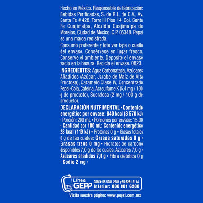 Pepsi Regular, Refresco de Cola, 8 Pack Pet, 3 L