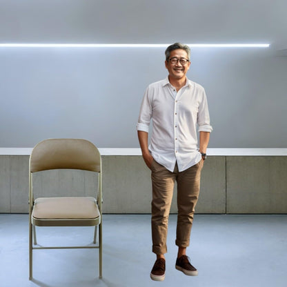 RIVARRO Silla Plegable metálica con Respaldo de Vinilo Beige