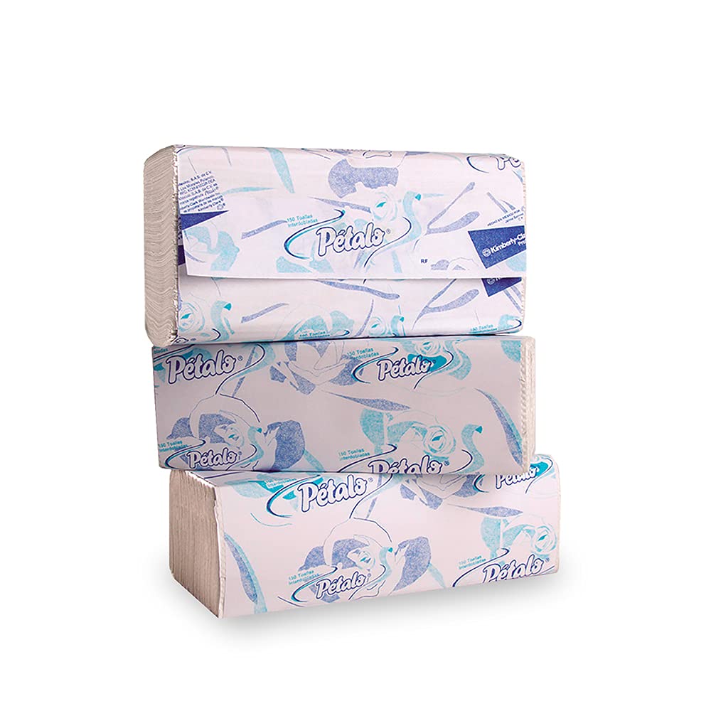Toalla Interdoblada para Manos Interdoblada Pétalo, Caja con 20 Fajillas de 150 Toallas, con Grabado, Kimberly Clark Professional.