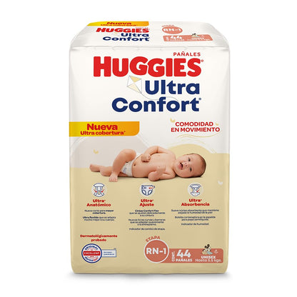 Huggies Ultraconfort Pañal Desechable para Bebé, Etapa Recién Nacido - 1 Unisex, Paquete con 44 Piezas, hasta 5.5 kg