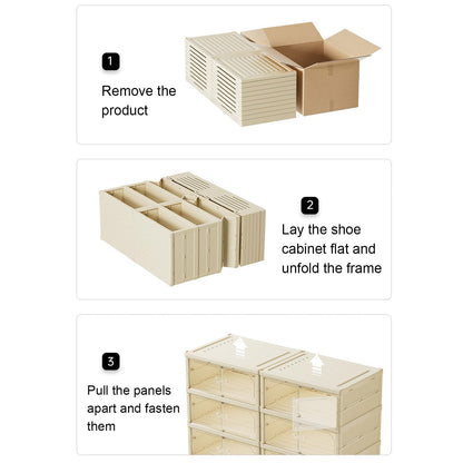 JTLB - Caja de zapatos plegable de doble fila, a prueba de polvo, con tapa magnética transparente para ropa, juguetes