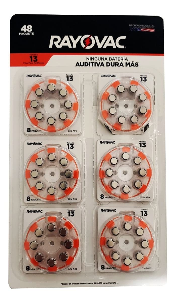 Rayovac 48 Pilas Auditivas 13, Paquete con 6 Blister de 8 Pilas c/u.