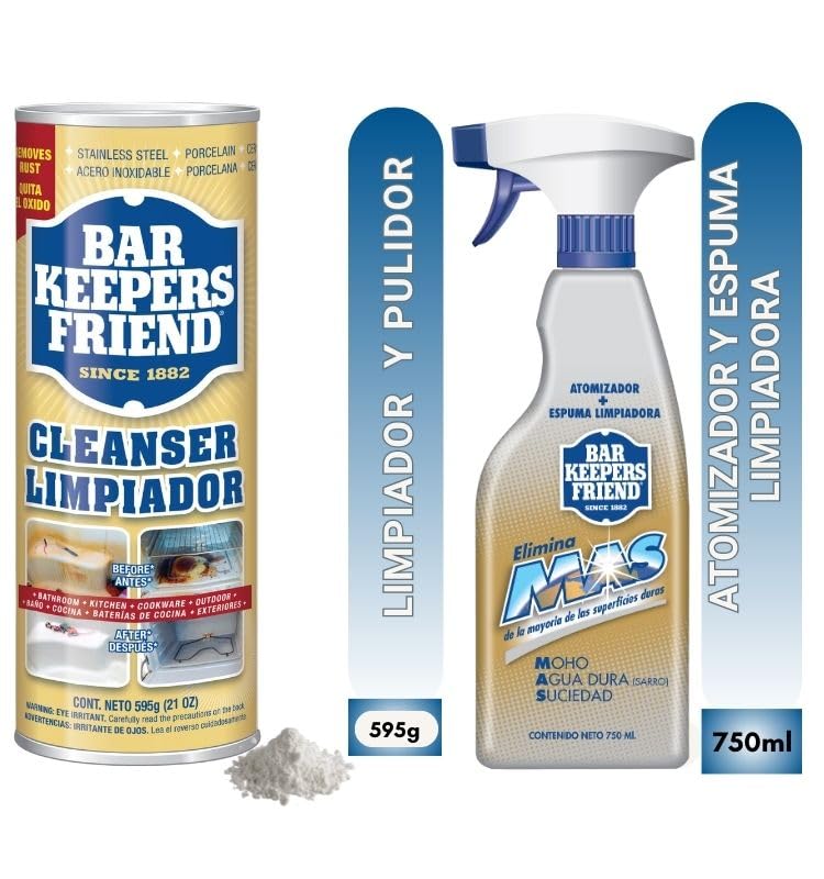 Bar Keepers Friend Bar Keeper's Friend Combo Pack – Spray y limpiador de espuma 25 onzas y limpiador en polvo 21 onzas
