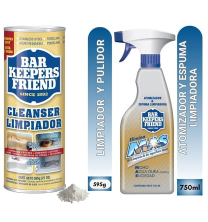 Bar Keepers Friend Bar Keeper's Friend Combo Pack – Spray y limpiador de espuma 25 onzas y limpiador en polvo 21 onzas