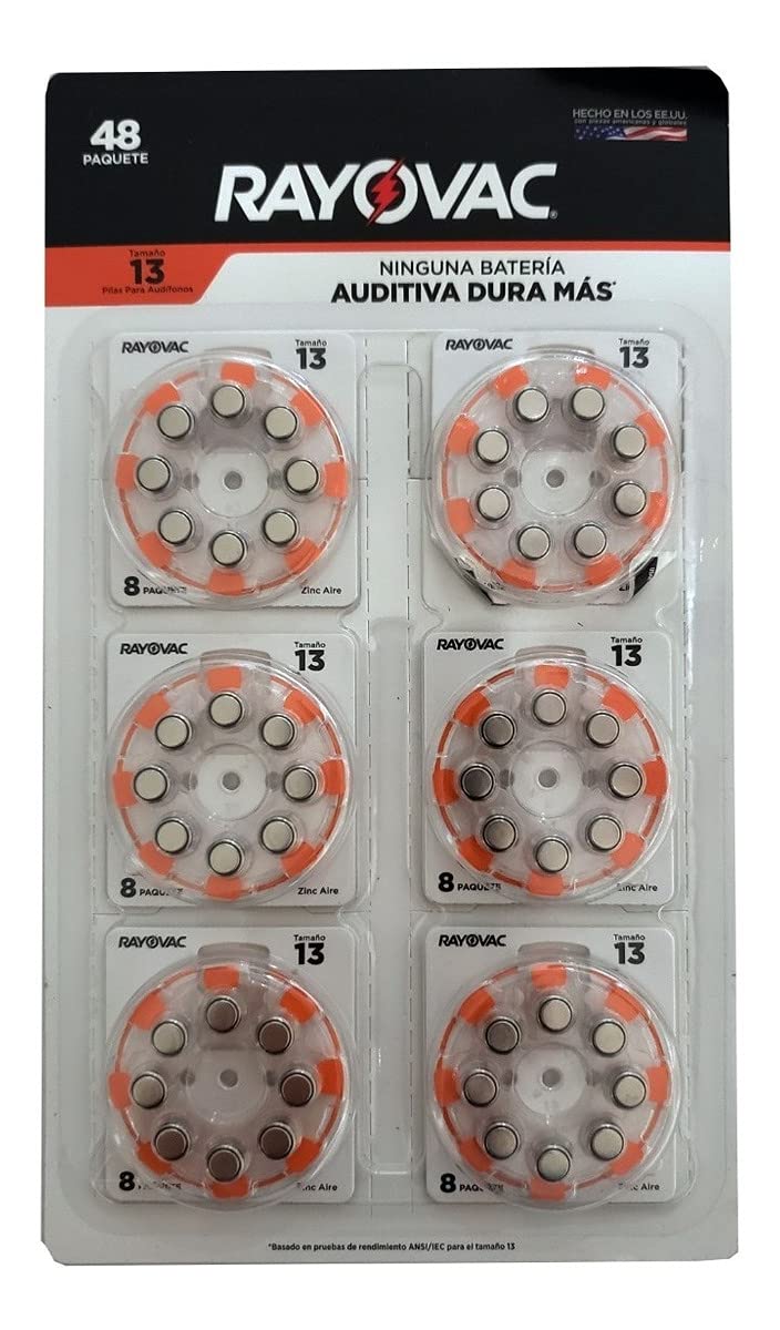 Rayovac 48 Pilas Auditivas 13, Paquete con 6 Blister de 8 Pilas c/u.