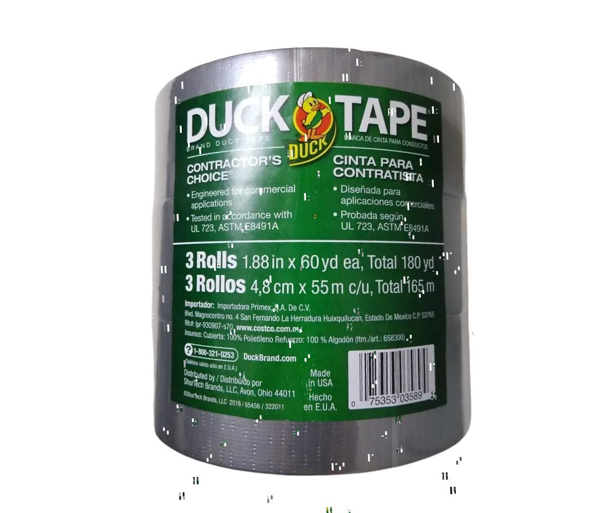 Duck - Cinta Gris Para Contratista Multi Propósito Duck Tape Alta Resistencia 3 Rollos de 55m C/U