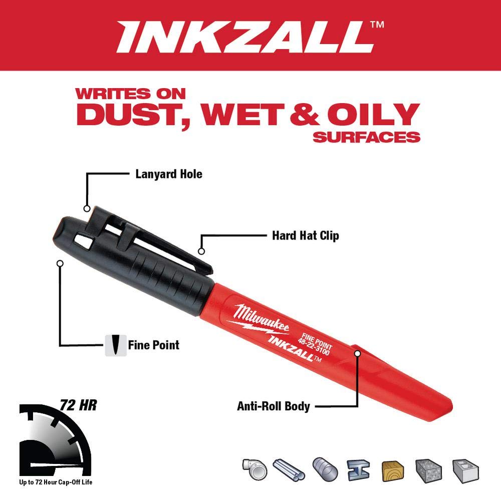 Milwaukee 48-22-3105 2Pk Fine Pt Black Inkzall Markers