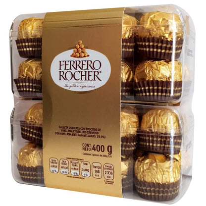 VONLIMEN Ferrero Roche - Ferrero Rocher Chocolate Relleno Con Cobertura Tipo Galleta - 16 Piezas X 2, 32 Chocolates, 400 Gramos