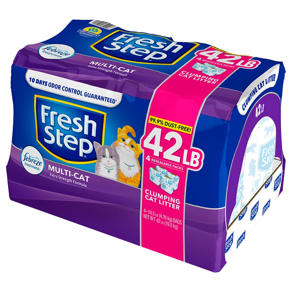 Fresh Step - Fresh Step Multi-Cat Arena aromática Extra Fuerte para Gatos con el Poder de Febreze, 42lb/19kg