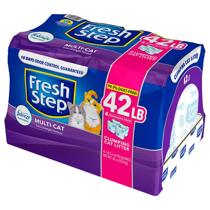 Fresh Step - Fresh Step Multi-Cat Arena aromática Extra Fuerte para Gatos con el Poder de Febreze, 42lb/19kg