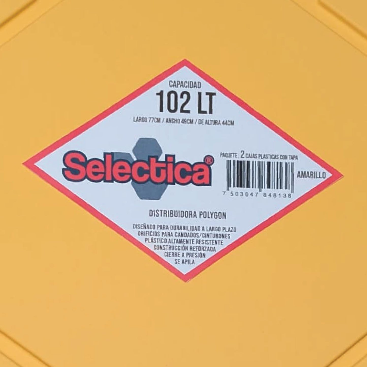 SELECTICA Kit 2 Cajas de Almacenamiento de Plastico con Tapa varios colores GRANDES 102L organizador para Hogar, Oficina, Closet, Guardar Ropa, Juguete o Herramienta, Resistente y apilables (AMARILLO)