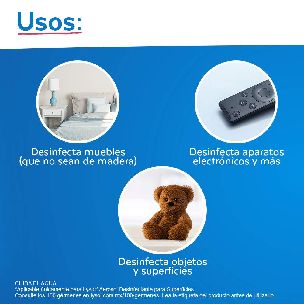 Lysol® Aerosol Desinfectante Antibacterial para Superficies Crisp Linen Paquete de 3 con 475g c/u efectivo contra el SARS-CoV-2, virus causante de COVID-19 incluyendo la variante Delta y Ómicron