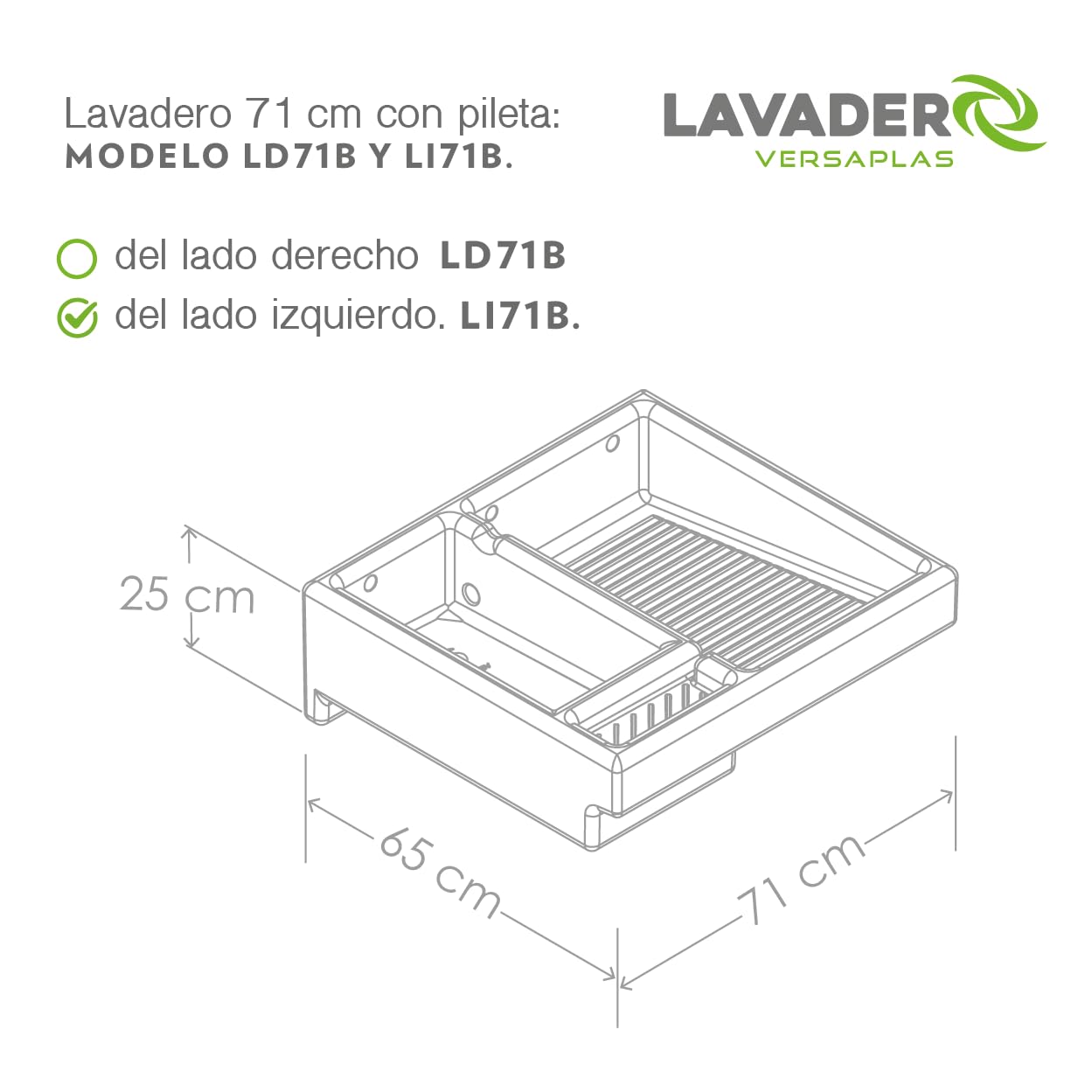 Lavadero de plastico VERSAPLAS 71 con pileta Izquierda Color Imitacion Gris Jaspeado
