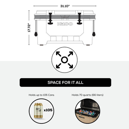 Igloo 70 QT Lockable Insulated Ice Chest Cooler with Carry Handles