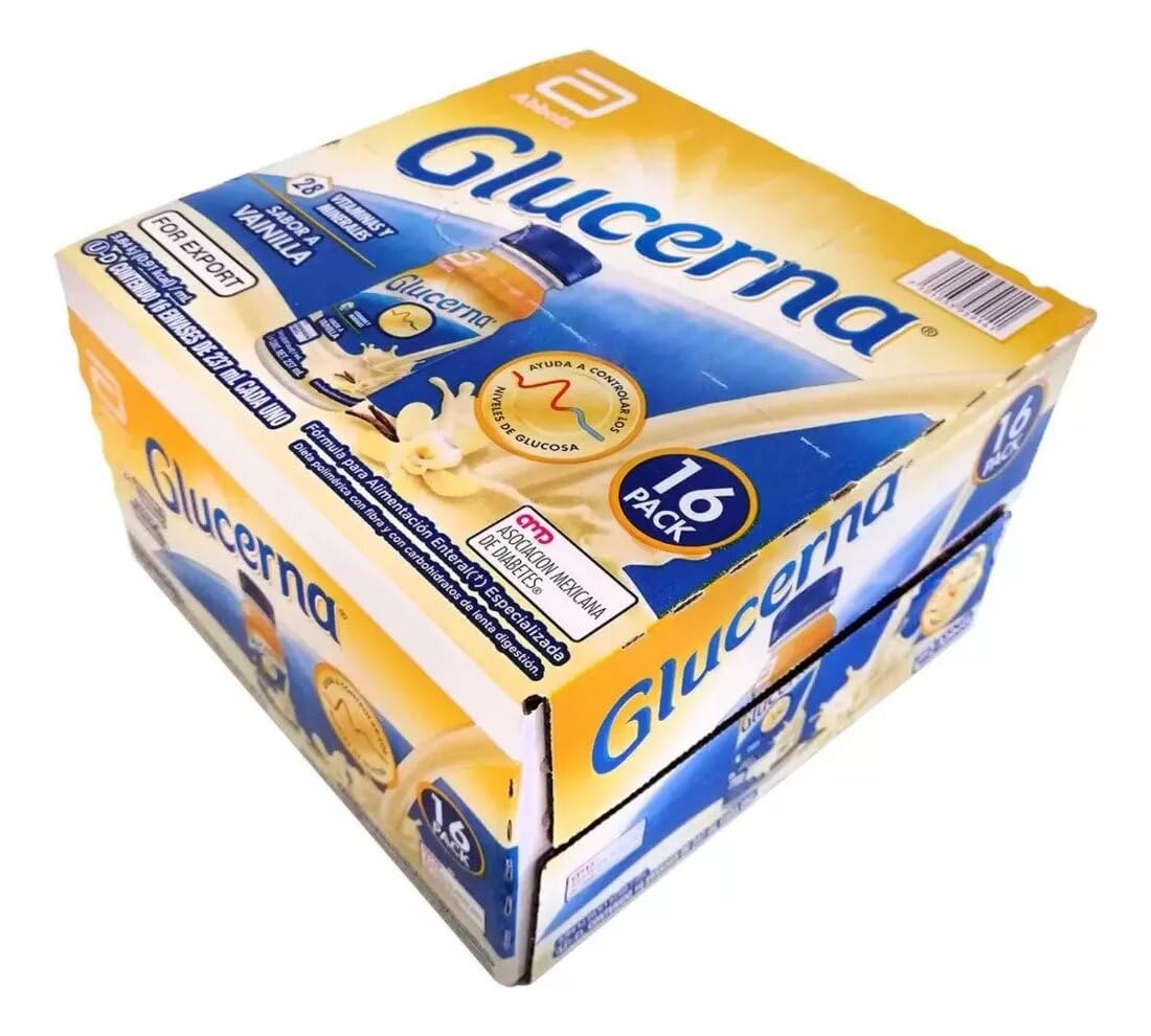 Glucerna Vainilla Control de Azúcar, Carbohidratos con Proteína y Fibra. Caja de 16 Envases de 237 m