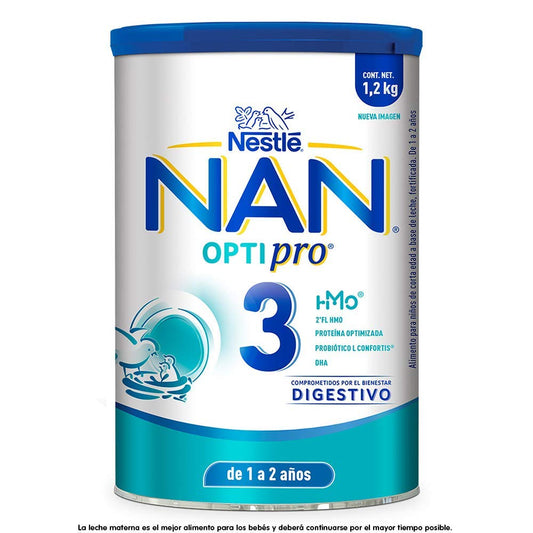 NAN 3 Fórmula en Polvo para Bebé Optimal Pro Alimento para Bebés a Base de Leche Puede Ayudar a Fortalecer el Sistema Digestivo lata 1.2kg