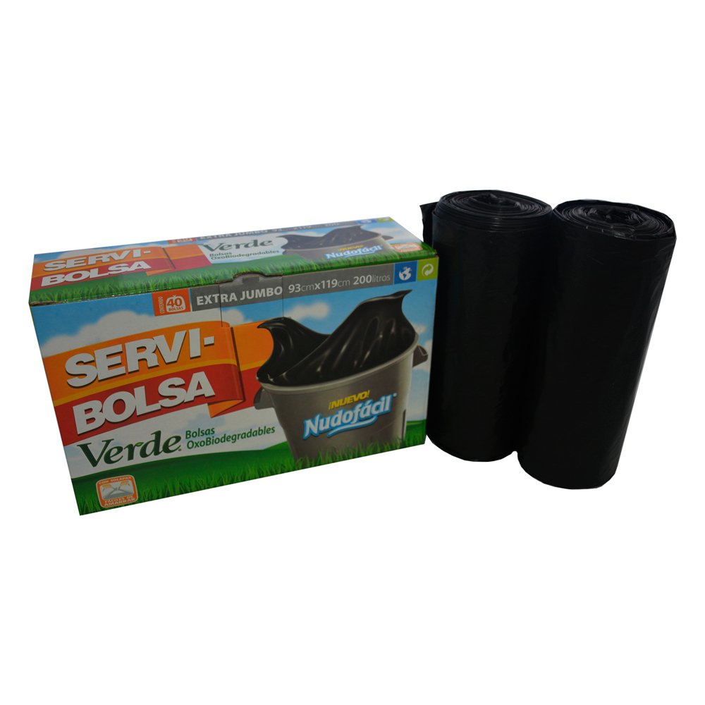 Servi-Bolsa Bolsas para Basura Biodegradables Extra Jumbo con Nudo Fácil, color Negro, 93 x 119 cm