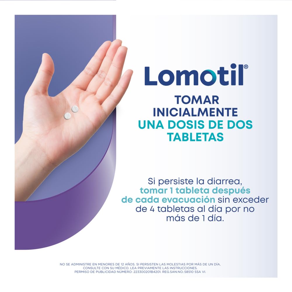 Lomotil - Antidiarréico LOMOTIL 2 paquetes de 8 Tabletas 2 mg, 16 unidad